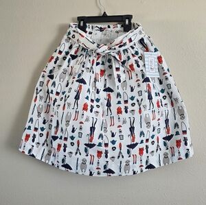 White Circle Skirt with Multicolor Novelty Print